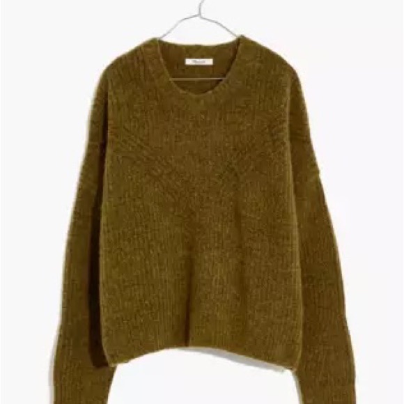 Madewell wool viscose camel hair olive green belfiore ribbed pullover sweater